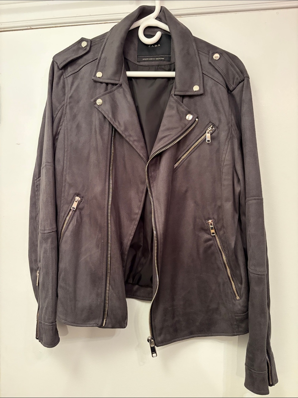 Zara Charcoal Moto Jacket with Zip Details
